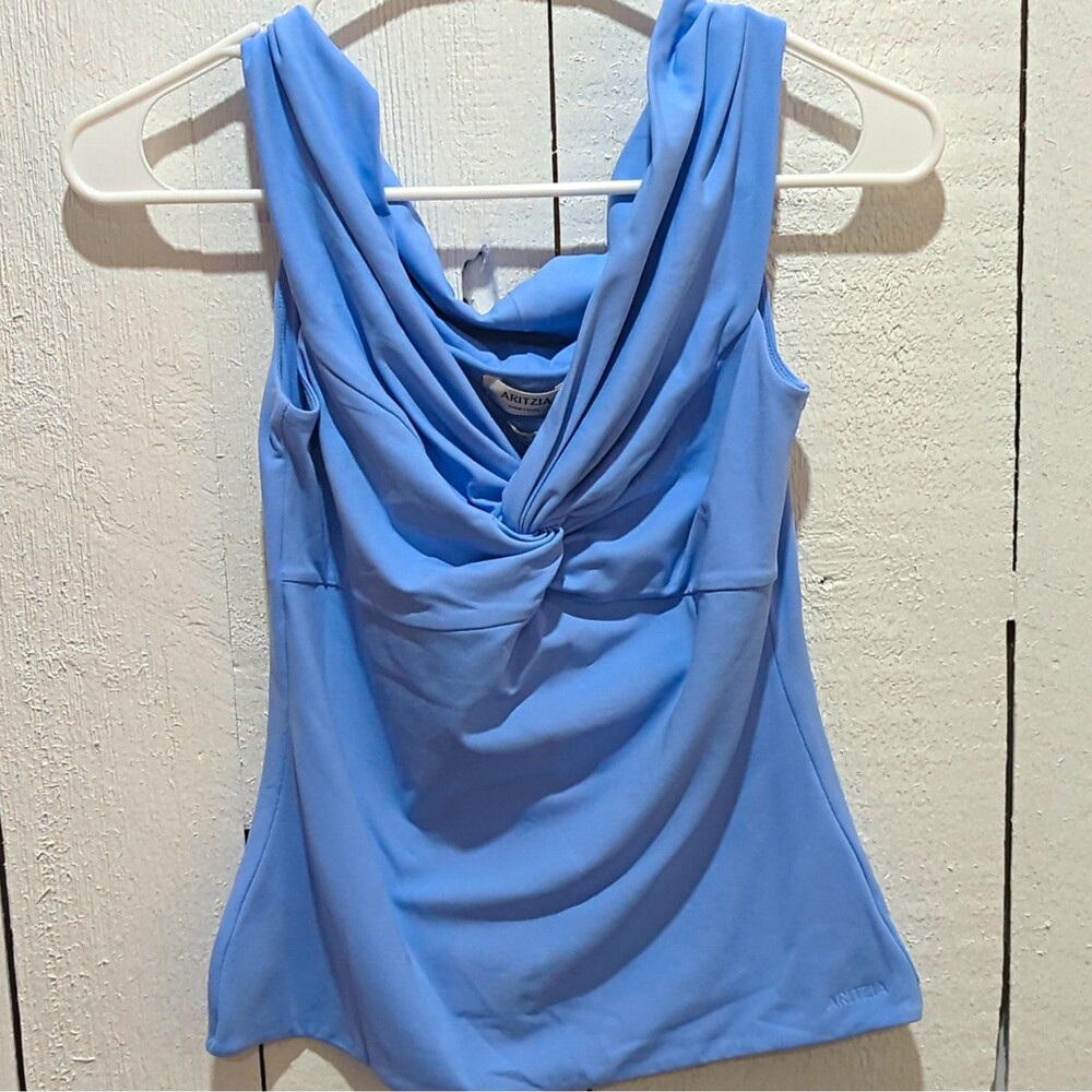 NWT Aritzia Contour Womens Blue Solid Cowl Neck Sleeveless Tank Top Size M